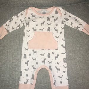 Feather Baby 3-6 month woodland creatures romper.